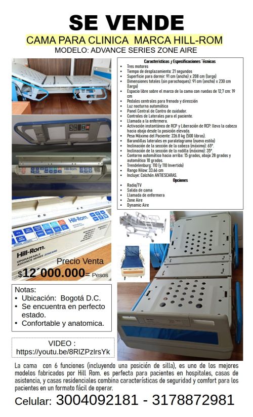 imagen de CAMA PARA CLINICA –  MARCA: HILL-ROM  con id 34250