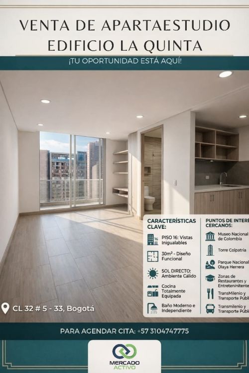 imagen de ¡Espectacular Apartaestudio en Venta! Piso Alto con id 35316