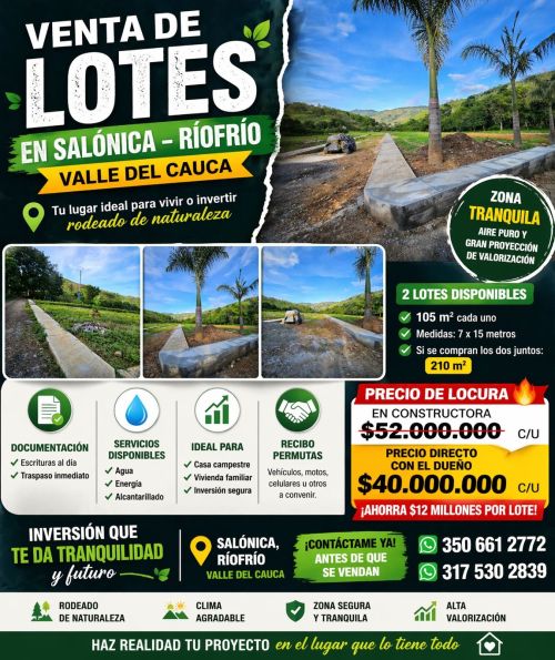 imagen de Venta lote zona turística Salonica-Riofrio Vall con id 35599